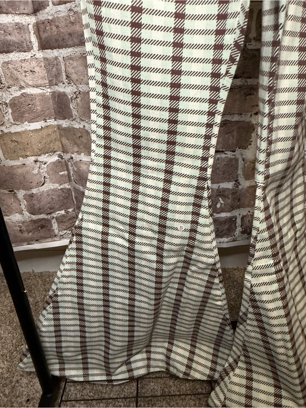 Peach Love California Cream & Brown Plaid Bell Bottom Overalls - Picture 3 of 6